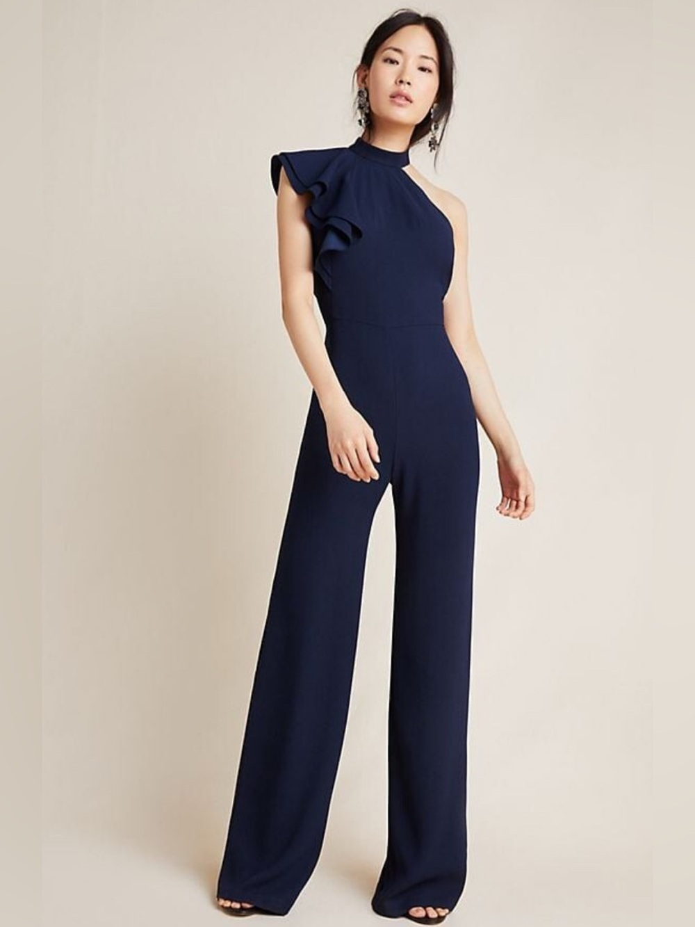 Anthropologie ML Monique Lhuillier Ruffle jumpsuit Navy 2